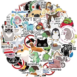 Funny Sticker, 50pcs/set Waterproof Self Adhesive Decor Paper, Decor Sticker for Cellphone Gift Greeting Card Water Bottle Laptop Phone, Cases