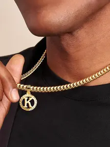 1 classic gold initial necklace, 14K gold-plated round letter pendant with hollow uppercase letter combinations, 5mm Cuban chain necklace, letters from A to Z, exquisite jewelry, suitable for both men and women, holiday gift