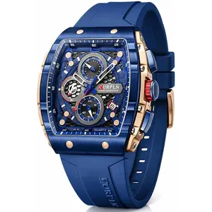 PASOY Men's Blue Sports Watch with Large Dial Chronograph and Flexible Rubber Strap, Waterproof Quartz Wristwatch Built for Sport, Outdoor and Everyday Wear, A Strong Sporty Look That Balances Style and Performance Perfectly