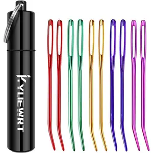 10Pcs Yarn Darning Tapestry Needle,Large Big Eye Weaving Needle Bent Needles with Aluminum Storage Tube