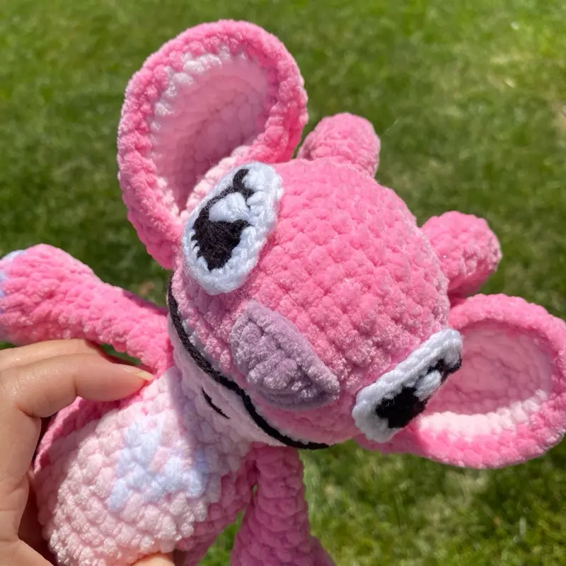 Handmade Crochet Pink Alien - Soft Plush Toy with Black Eyes and Smiling Mouth, Ideal for Cuddling and Playtime