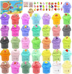 36 Pack Mini Butter Slime Obsidian Kit with Funny Fruits Charms, Super Soft & Non-Sticky, Party Favors Birthday Gifts for Girls and Boys