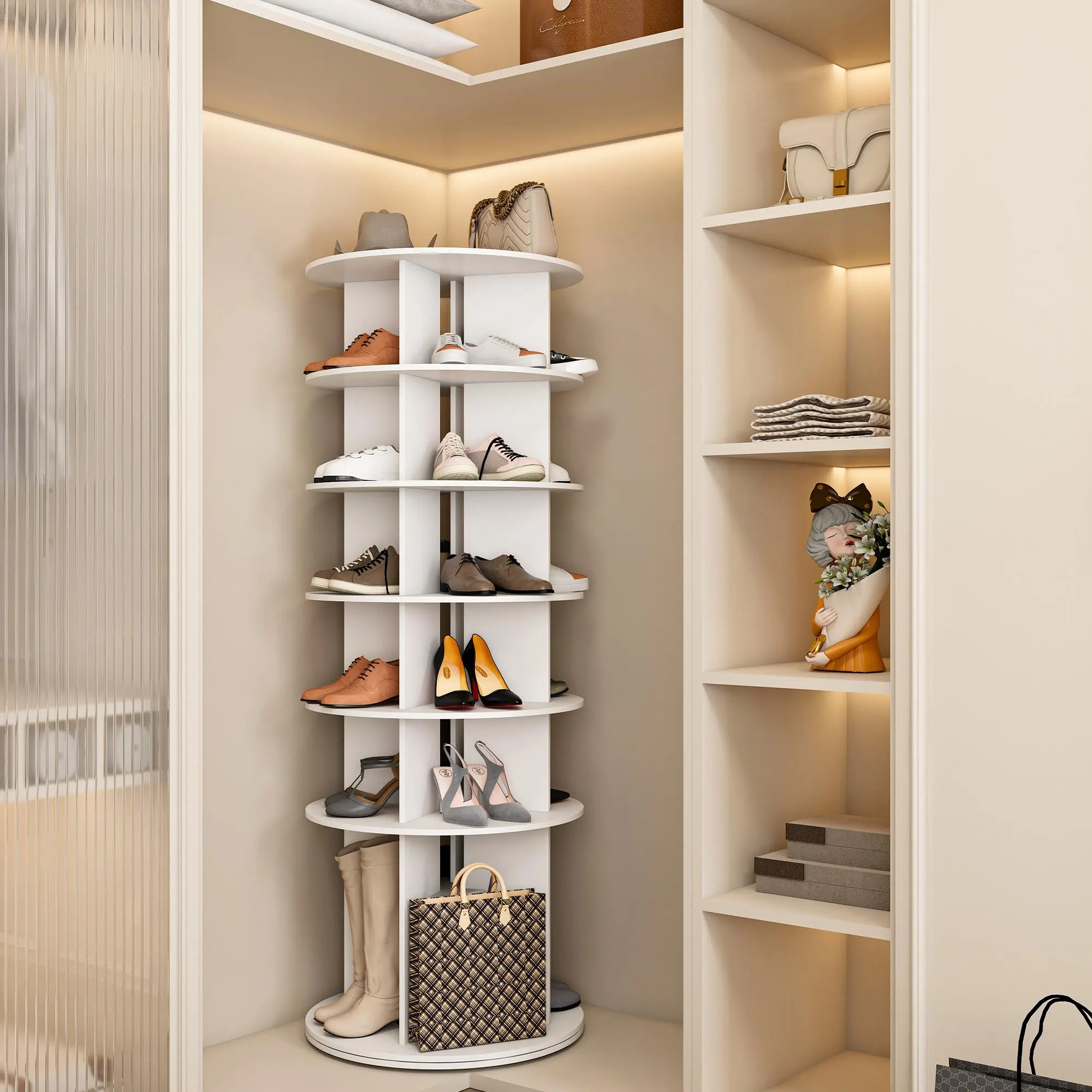 6-Tier 360° Rotating Shoe Rack Organizer, Free-Standing High-Bottom Lazy Susan Storage Unit, Holds 50 Pairs, Closet Storage Holder & Rack, Shoe Rack Organizer 50 Pairs