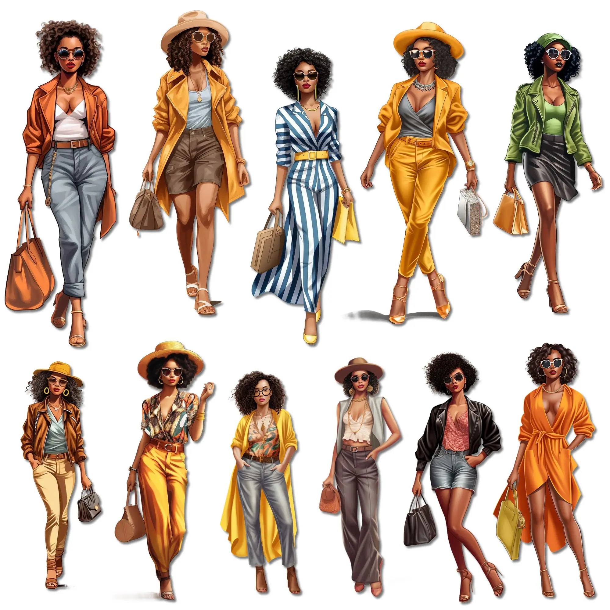 Fashion Girl Pattern Clip Art, 96pcs/12 Sheets Cartoon Self-adhesive Stickers, Perfect for Journal Supplies, Scrapbooking Supplies