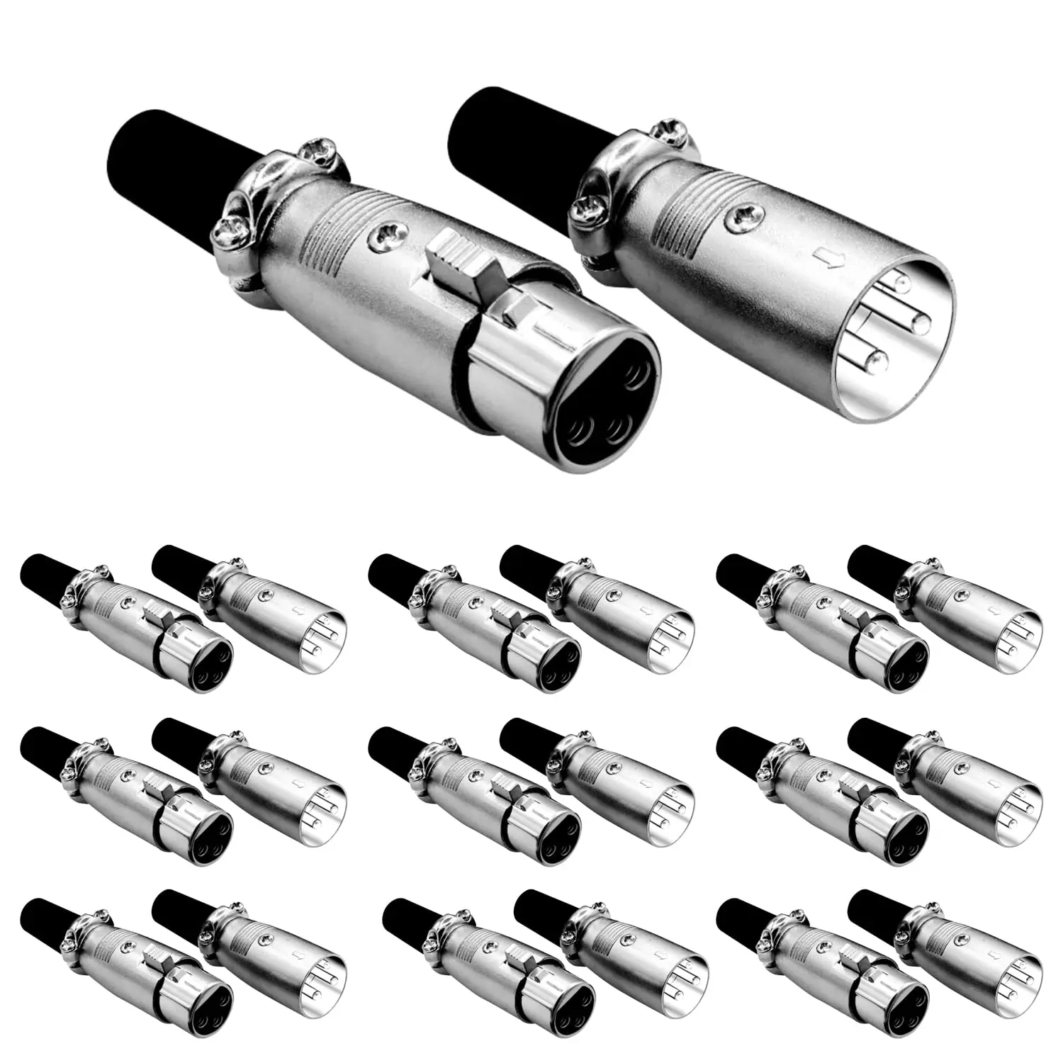 5 CORE 10-Pair XLR Connectors - Male/Female 3-Pin Locking Ends to 1/4 Audio Jack Secure Microphone Plugs