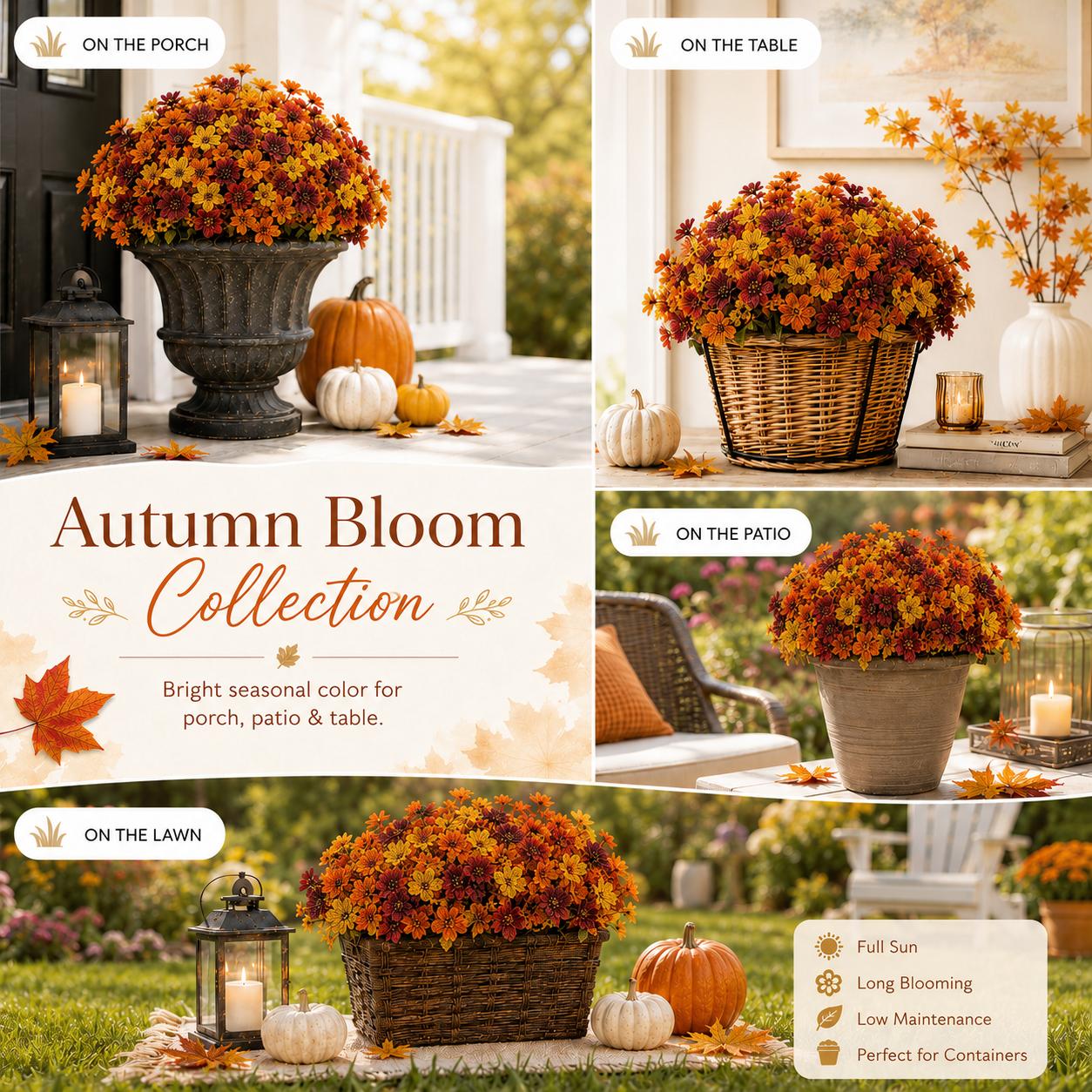 12 PCS UV-Resistant Fade-Proof Artificial Fall Daisy Silk Flowers with Realistic Green Leaves & Real-Leaf Detail, Home Decor Ornaments for Front Porch, Autumn Thanksgiving (Home Supplies, Outdoor Use)