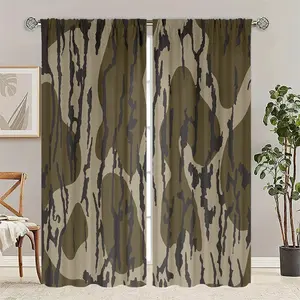 2 pieces of high-definition digital retro camouflage printed dark curtains, suitable for living room, bedroom, office, kitchen and study - polyester material, machine washable, living room curtains