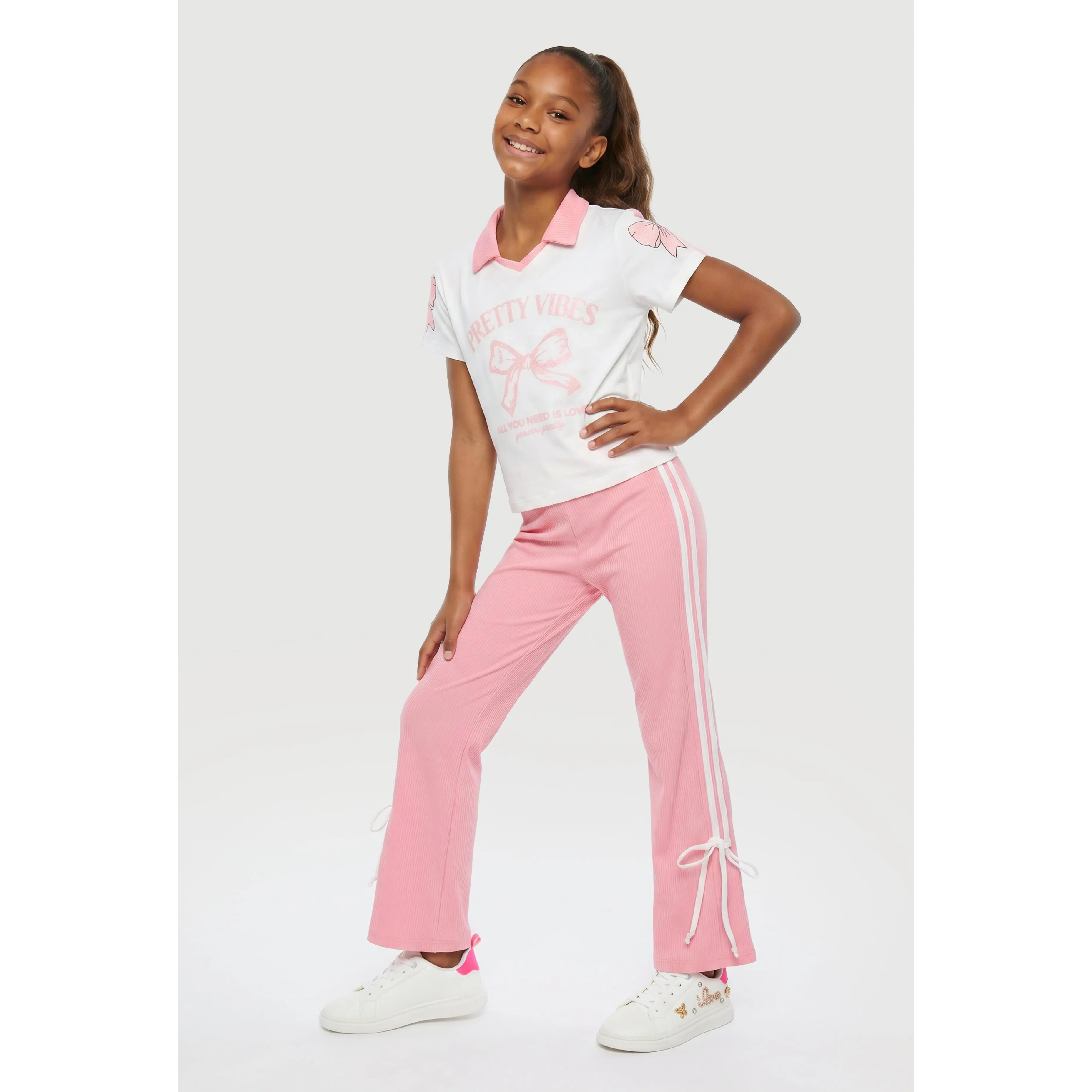 Girls Pretty Vibes Graphic Top and Pants Set