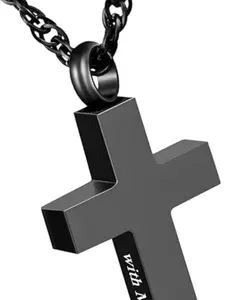 Cremation Cross Necklace for Ashes Stainless Steel Cross Urn Pendant Ashes Holder Memorial Jewelry-With Me Always