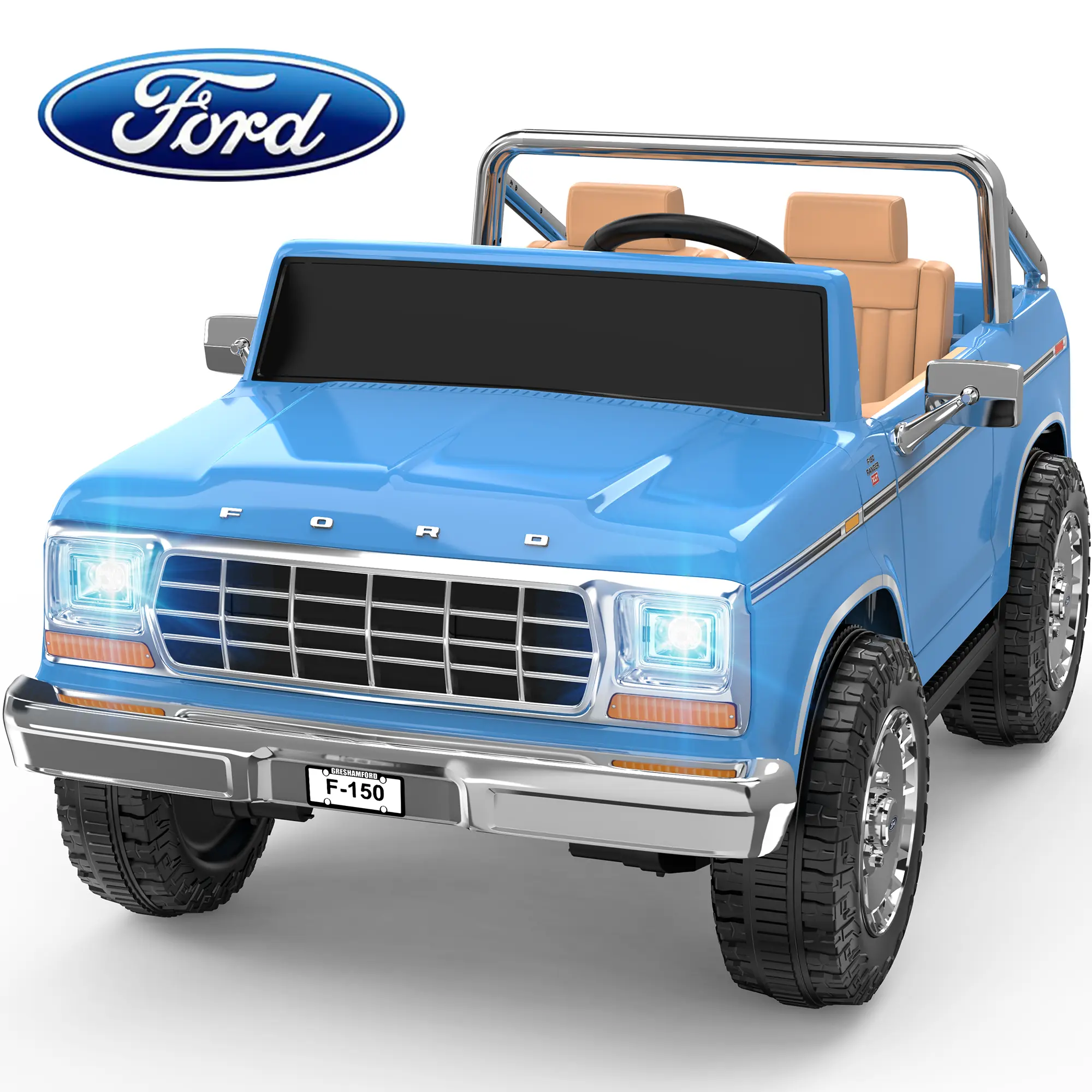 ANPABO Licensed Ford F-150 2 seat Kids Ride on Car 24V, 4 * 100W Motors, 3-Speeds, Soft Start, Large Storage Box, Music Player, Remote Control, Retro Style, Electric Car for Kids 3-8 #DealsForYouDays