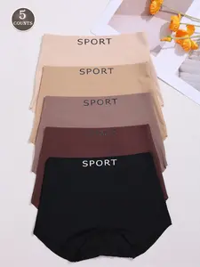 Women's Letter Print Comfortable Briefs, Pack of 5, Soft Underwear for Daily Wear, Breathable Panties for Women, Casual Elegant Panty