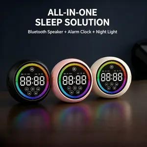 T33Home Bluetooth Sleep Aid Speaker with Alarm Clock RGB Lighting IPX5 Waterproof Noise Cancellation Rechargeable for iOS Android Stereo Pairing Desktop Ornament Audio Smartphone
