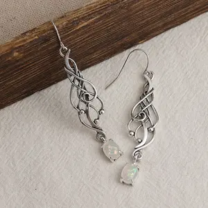 Charming Oval Fire Opal Earring for Women Bohemian Silvery Color Drop Earrings Wedding Anniversary Jewelry Gift Accessories