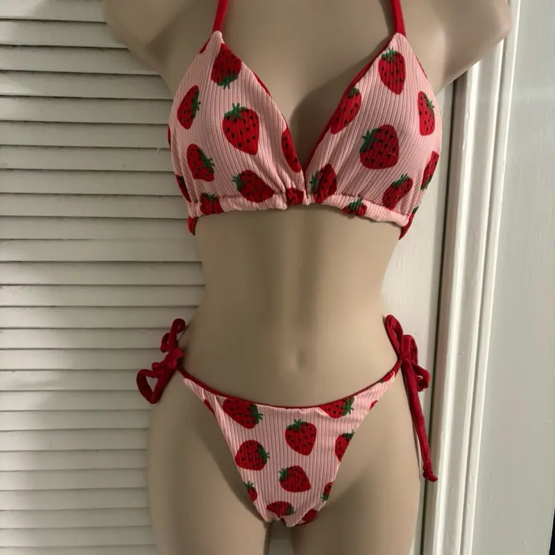 Medium Strawberry Bikini - Pink and Red Swimwear with Strawberry Print