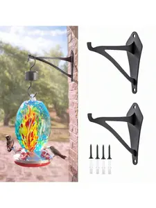2pcs Hanging Plant Bracket Wall Hooks Decorative Plant Hangers, Black Iron Planters Hook for Bird Feeder Lanterns Wind Chimes with Screws 3.9x6.3inch