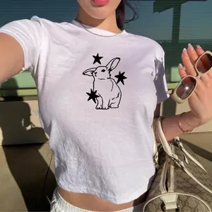 Y2K Star Bunny Baby Tee – Soft Girl Crop Top, 90s Nostalgia Shirt for Retro Aesthetic Lovers
