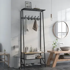 Hall Tree with Bench and Shoe Storage, 4-Tier Entryway Bench Coat Rack with 10 Hooks, 4-In-1 Freestanding Mudroom Hallway Storage Organizer for Small Spaces