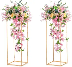 2 count Metal Flower Floor Vase Column Geometric Centerpieces Flower Stand for Tables, 31 1/2  inch Tall  Flower Holder for Home Party Wedding Decorations, Rectangular Display Rack