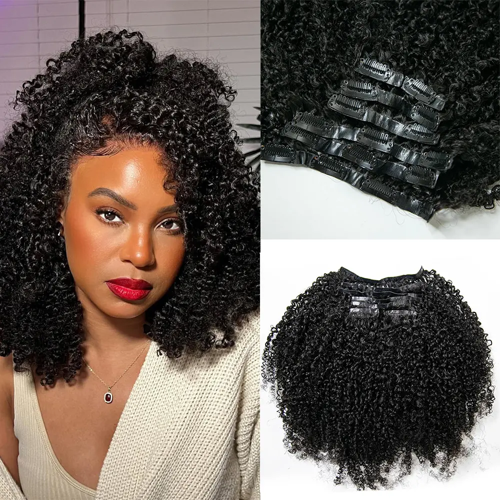 Ssawhair PU Clip Ins Afro Kinky Curly Human Hair Extensions 7pcs 120g Invisible Seamless Clip In Hair Double Drawn Skin Weft Clip In For Women