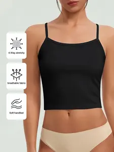 Women's Breathable Casual Sleeveless Spaghetti Strap Tank Top, Comfortable High Stretch Underwear, Loose-Fitting Plain Design, Perfect for Daily Wear