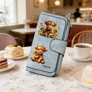 1pc Highland cow sunflowers pattern women's long wallet, multi-functional wallet, portable snap coin purse, birthday gift and daily commuting essential, perfect holiday gift, suitable for outdoor, travel and family use, 3.03CYJ-2