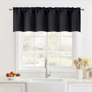 Black Valance for Windows Small Blackout Kitchen Valance Curtain Dual Rod Pocket Thermal Insulated Short Window Curtain for Bathroom Basement 60Wx14L Inch 1 Piece