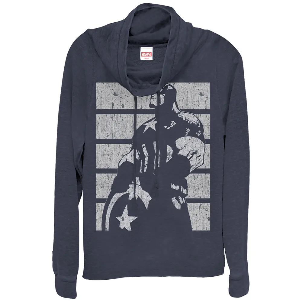 Juniors Womens Marvel Captain America Profile Cowl Neck Sweatshirt