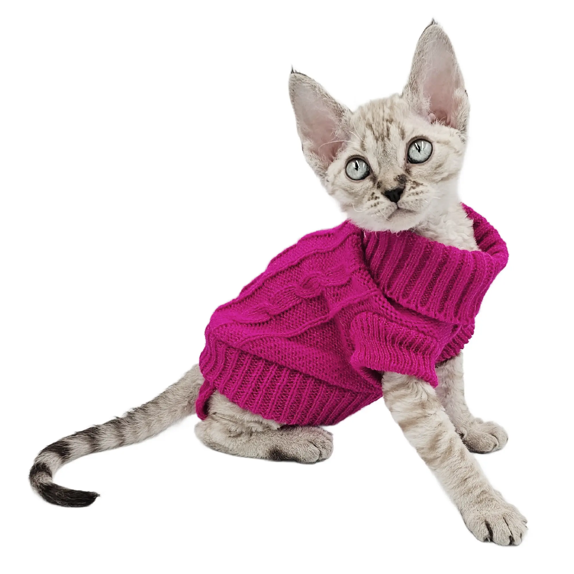 YokoKat Turtleneck Cat Sweater in Magenta for Cats, Kittens, and Small Dogs