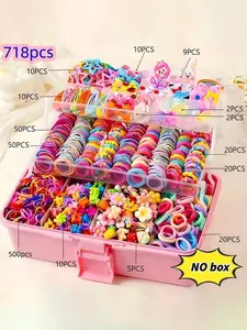 718pcs Sweet Girl Hair Accessories Set, Includes Bow Clips, Barrettes & Cute Flower Designs, High Elasticity Hair Ties, Elastic Hair Accessory, Perfect Gift for Daughters