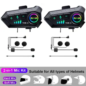 1/2X Music Interphone Bluetooth 5.3 Motorcycle Helmet Intercom Headset Waterproof 300M Intercomunicador Speaker Earphone velev