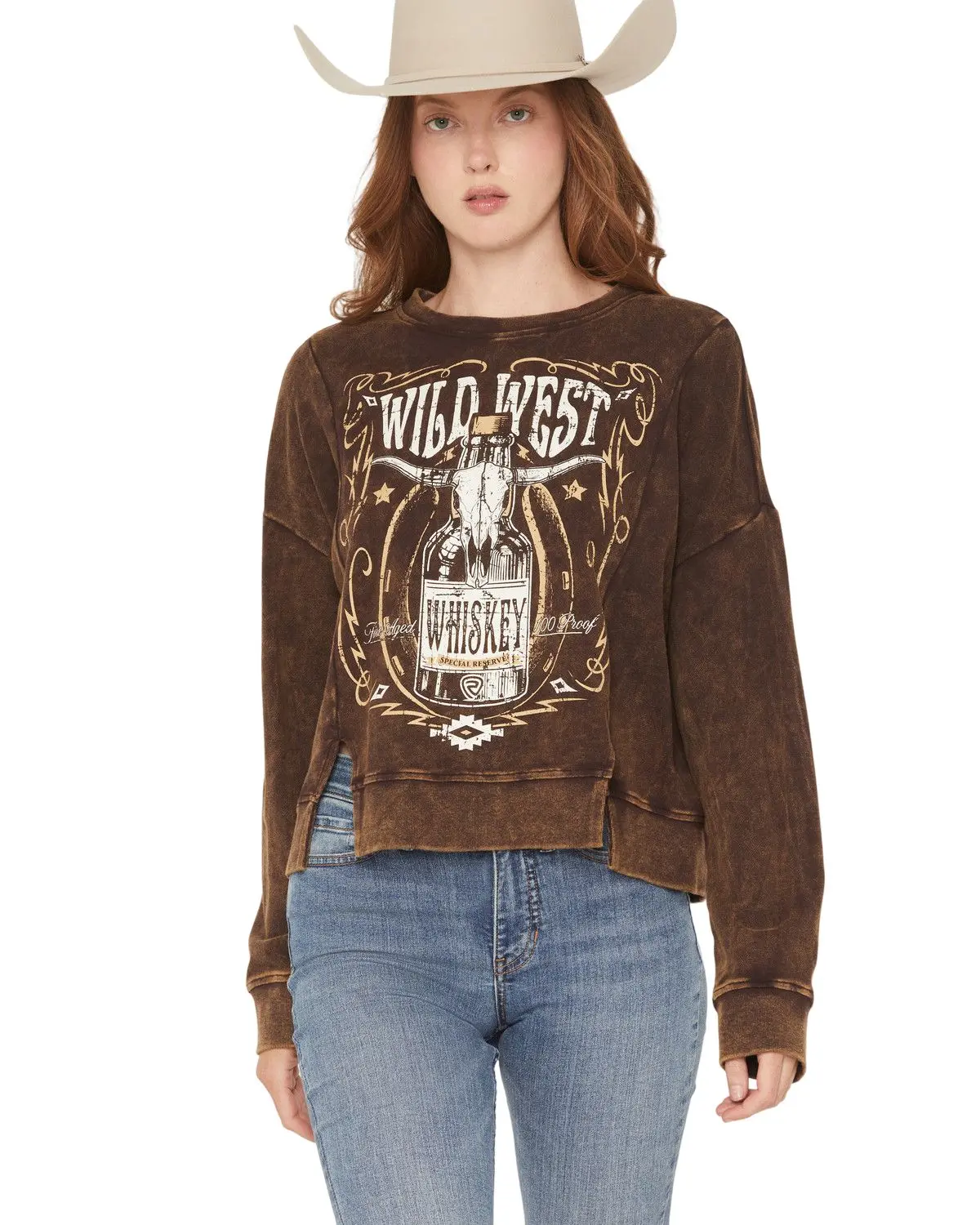 Rock & Roll Denim Women's And Women'S Wild West Whiskey Pullover Sweatshirt - Bw91t07976