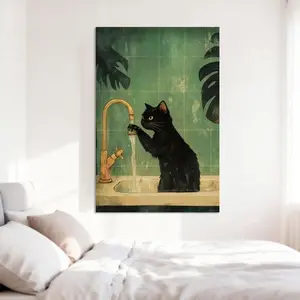 Cat & Bathroom Canvas Aesthetic For The Bedroom Wall Sitting Room Dormitory Wall Office Wall Poster Decorative Painting Canvas Wall