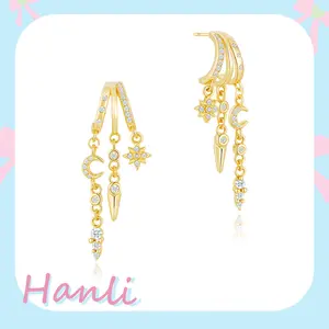 HANLI Dangle Hoop Earrings for Women 14K Gold Plated Illusion Triple Hoop Design Elegant Shine Comfortable Wear Versatile Fashion Forward Jewelry Gift
