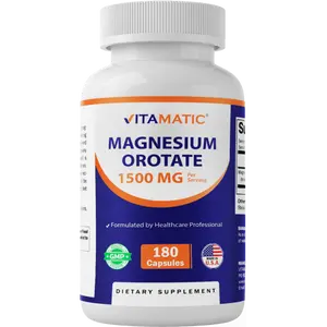 Vitamatic Magnesium Orotate Supplement – 1500mg per Serving, 180 Capsules – Supports Muscle, Nerve and Heart Health - Non-GMO, Gluten Free