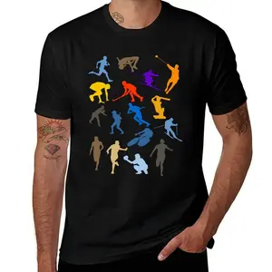 Multi-Sport Athlete Silhouette Graphic Tee - Vibrant Colorful Active Lifestyle T-Shirt - 100% Premium Cotton - Unisex Fit - Available in Black & White - Sizes S to 5XL