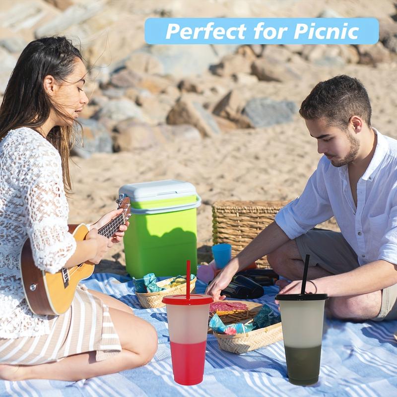 24oz Outdoor Party Cup with Cold-Activated Color Change, Leak-Proof Straw Lid, 10 Vibrant Colors, Reusable, Portable, Ideal for Camping, Hiking & BBQ