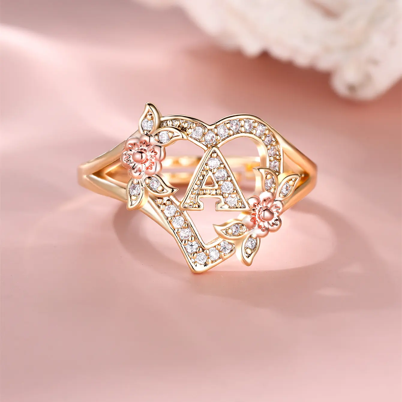 Exquisite Initial Rings for Women 26 Letters Flower Heart Engagement Ring, Perfect Birthday Anniversary Gift Adjustable Ring, Stylish Clavicle Jewelry for Her