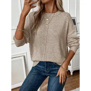 Solid Drop Shoulder Sweater, Long Sleeve Top, Knit Pullover for Autumn/Winter Outfits