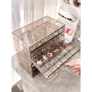 1 Piece Extra Large Capacity 72 Slots Sturdy Acrylic Transparent Multi-Compartment Jewelry Storage Box with Drawer, Stackable Storage Rack Suitable for Bathroom Countertops, Dressing Tables or Vanity Tables