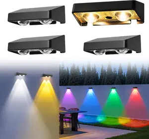 Solar Fence Lights Outdoor,50 LM 11 Modes & 9 Colors Solar Lights with Brighter LED Focus Lens  IP65 for Wall Backyard Deck Patio Porch Step Railings Pool Decor4 Pack