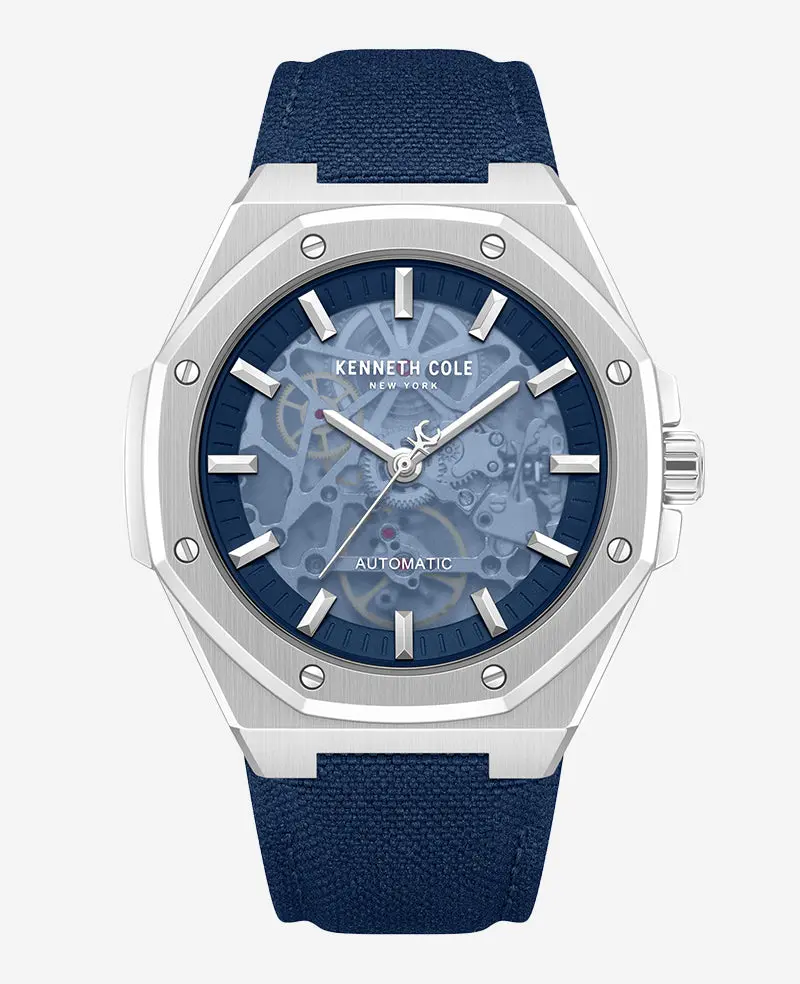 Skeleton Automatic Blue Dial Nylon Strap Watch