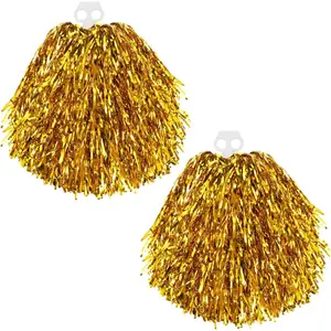 2 Pcs Jumbo Cheerleading Pom Poms Cheer Poms Hand Flowers Metallic Foil Plastic Pom Poms Football Basketball Game Sports Meeting to Boost Morale Celebrate Joy Decoration(Gold)