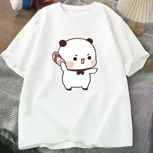 Cute Bubu Is Throwing Flip-flops T Shirt Men Women Funny Cartoon Dudu T-shirt Cotton Summer Print O-neck Male Clothes Oversize