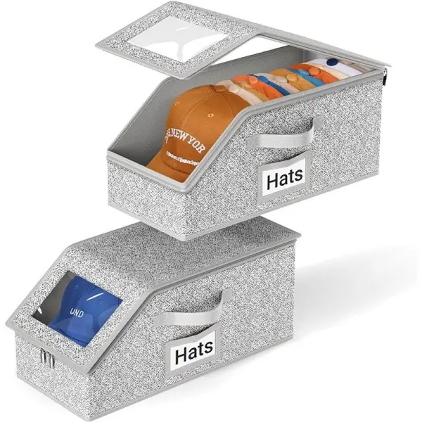 Stackable Rectangle Baseball Cap Storage Box - Eco-Friendly Foldable Durable Cardboard Holder with Durable Handles, Dustproof Space-Saving Large-Capacity Hat Organizer for Men, All Purpose Storage Box for Daily Use, Window & Closet Organization