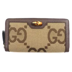 Pre-owned GUCCI Canvas Small Leather Goods Bamboo Jumbo GG Wallet
