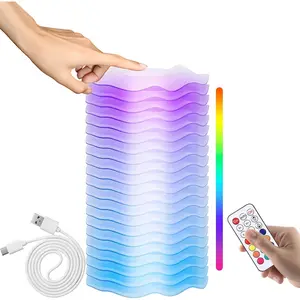 LED Night Light, Touch Table Lamp with Remote Control, 8 Brightness Warm White Light & RGB Color Changing, Built-in Rechargeable Battery, Wave Design Bedside Lamp for Kids Bedroom Living Room