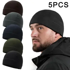 5pcs Men'S Winter Beanie Hats - Soft, Windproof, Warm & Comfortable Elastic Fit for Cycling, Jogging & Outdoor Sports - Black, Gray, Dark Green, Olive Green, Navy Blue, Winter Sports Gear |   Sleek Beanie Design |   Soft Texture Hat, Beanie Hat Men, Beani