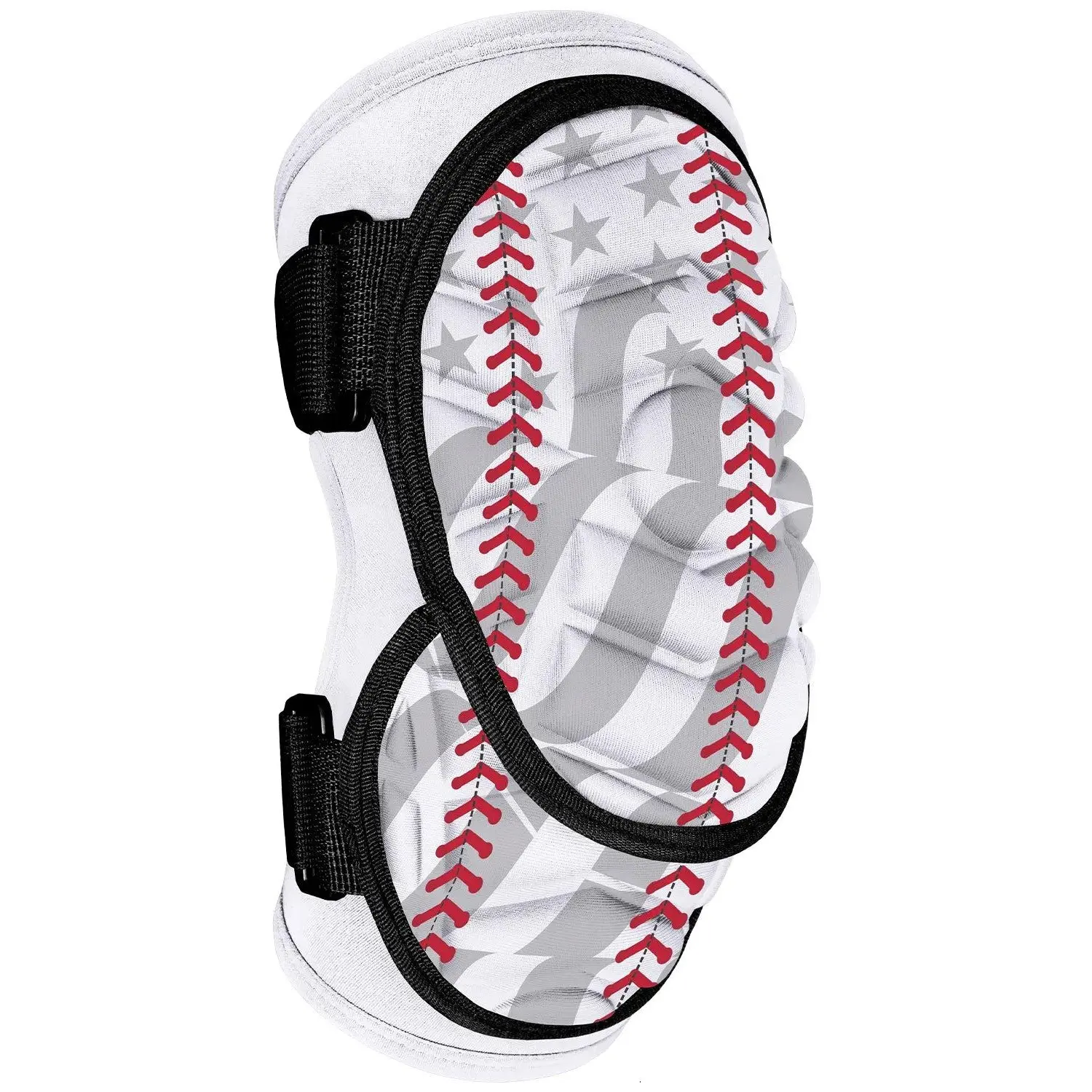 Defender Plus Baseball Elbow Guard with Adjustable Straps (White Baseball Flag)
