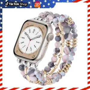 [FallDealsForYou] V-MORO Wearable Beaded Boho Bracelet  Handmade Crystal Beads Stretchy Watch Strap Compatible with All Apple Watch Bands Stylish Wearable Accessory for Apple Watch-TikTokShopSummerTurnUp