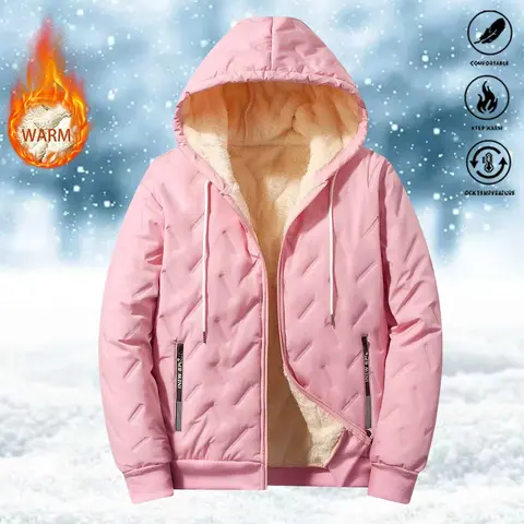 Women’s hooded cotton jacket, solid color, fleece-lined and thick, suitable for outdoor sports, commuting, and everyday wear; women’s jacket, women’s cotton coat, women’s outerwear, womenswear